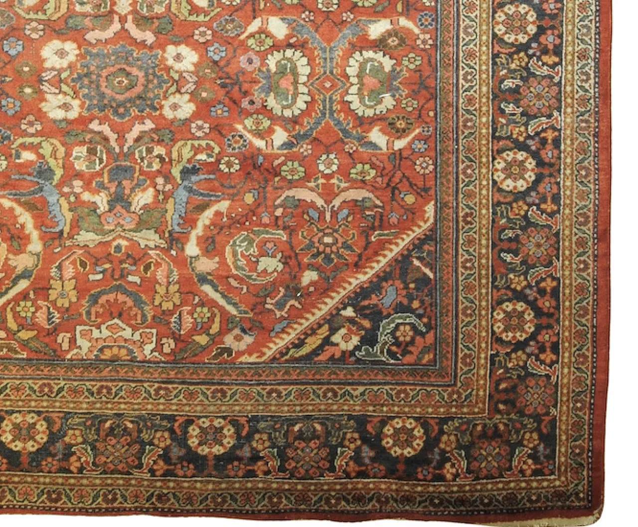 Tappeto persiano antico Heriz in rosso e ocra, '800 3
